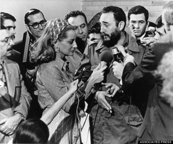 Cuban Prime Minister Fidel Castro responds to a question from American NBC reporter Barbara Walters during a news conference granted to members of the U.S. press covering Senator George McGovern's trip to Cuba, in Havana, May 7, 1975. (AP Photo)